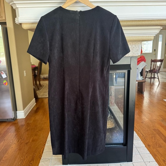 Vintage Black Faux Suede Sheath Dress with Gold Metal Hardware 90s Y2K - Picture 7 of 7